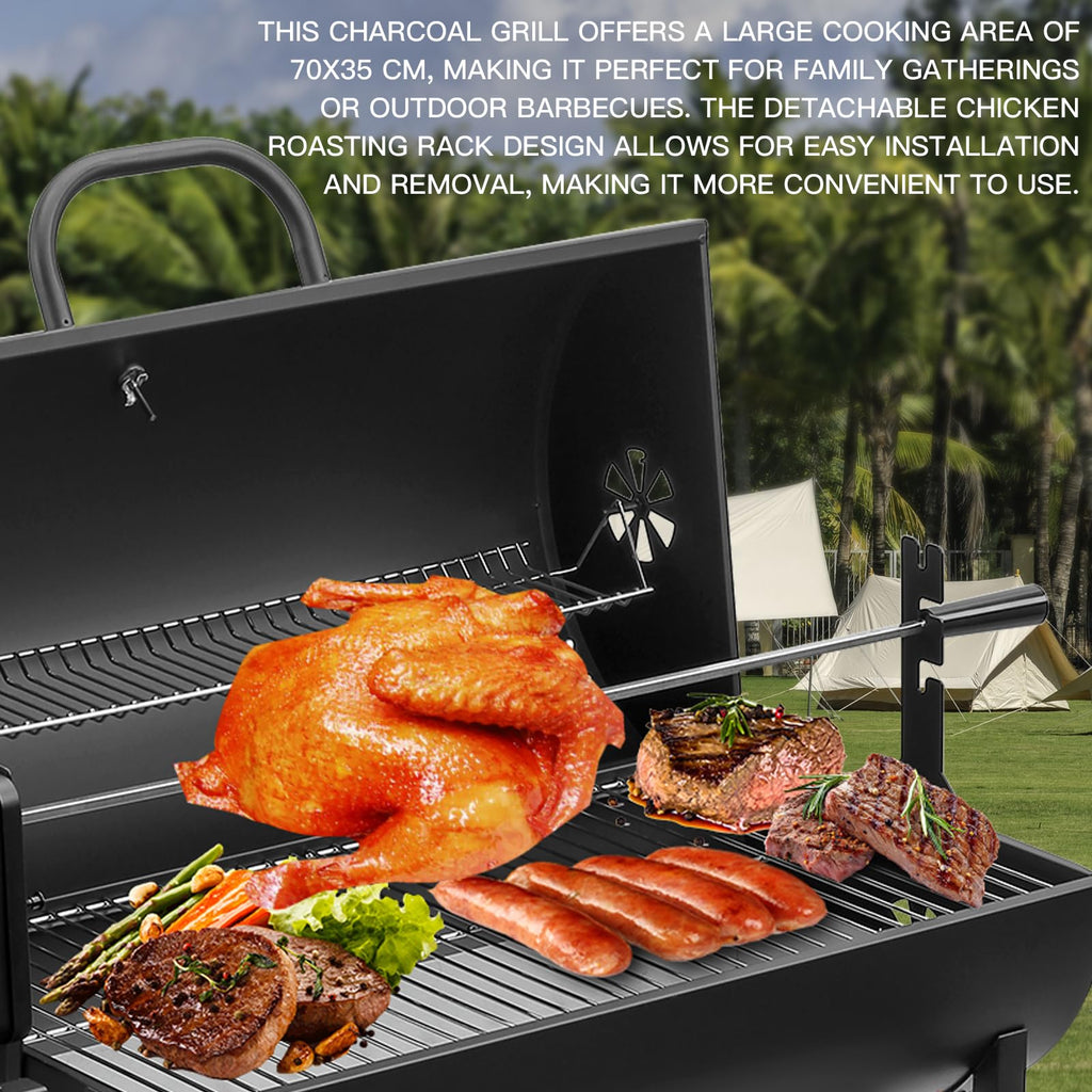 2026 TEENO Chariot à Barbecue de Bois,Grill XXL à Charbon avec Couvercle, Thermomètre,Tiroir à Cendres,Gants anti-brûlures, Évent Réglable,Grand Barbecue au Charbon de Bois (Upgraded (with chicken grill))