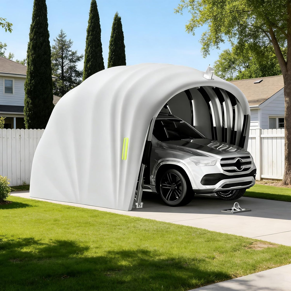 2026 Abri De Voiture Semi-Automatique en Acier Inoxydable, Abri Voiture Exterieur Pliable, Garage Mobile Exterieur, L 5,5m x W 2.5 x H 2.3m / L 5,9m x W 2,7 x H 2,45 m (Gris) (5.9 x 2.7 x 2.45m)
