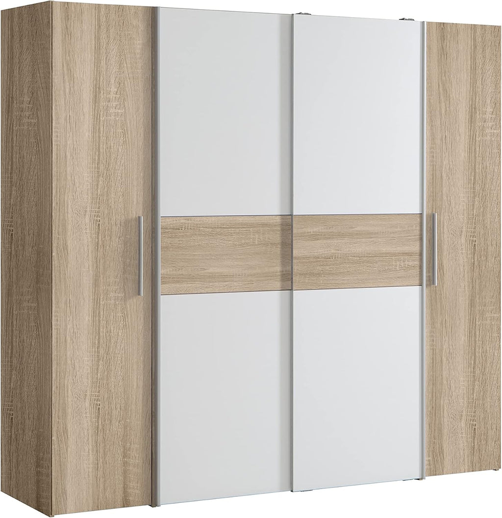 2026 AVANTI TRENDSTORE - Flavi - Wardrobe with 2 hinged doors and 2 sliding doors. Available in different colours. LAP dimensions 200 x 190.5 x 61.7 cm (Sonoma Oak/White)