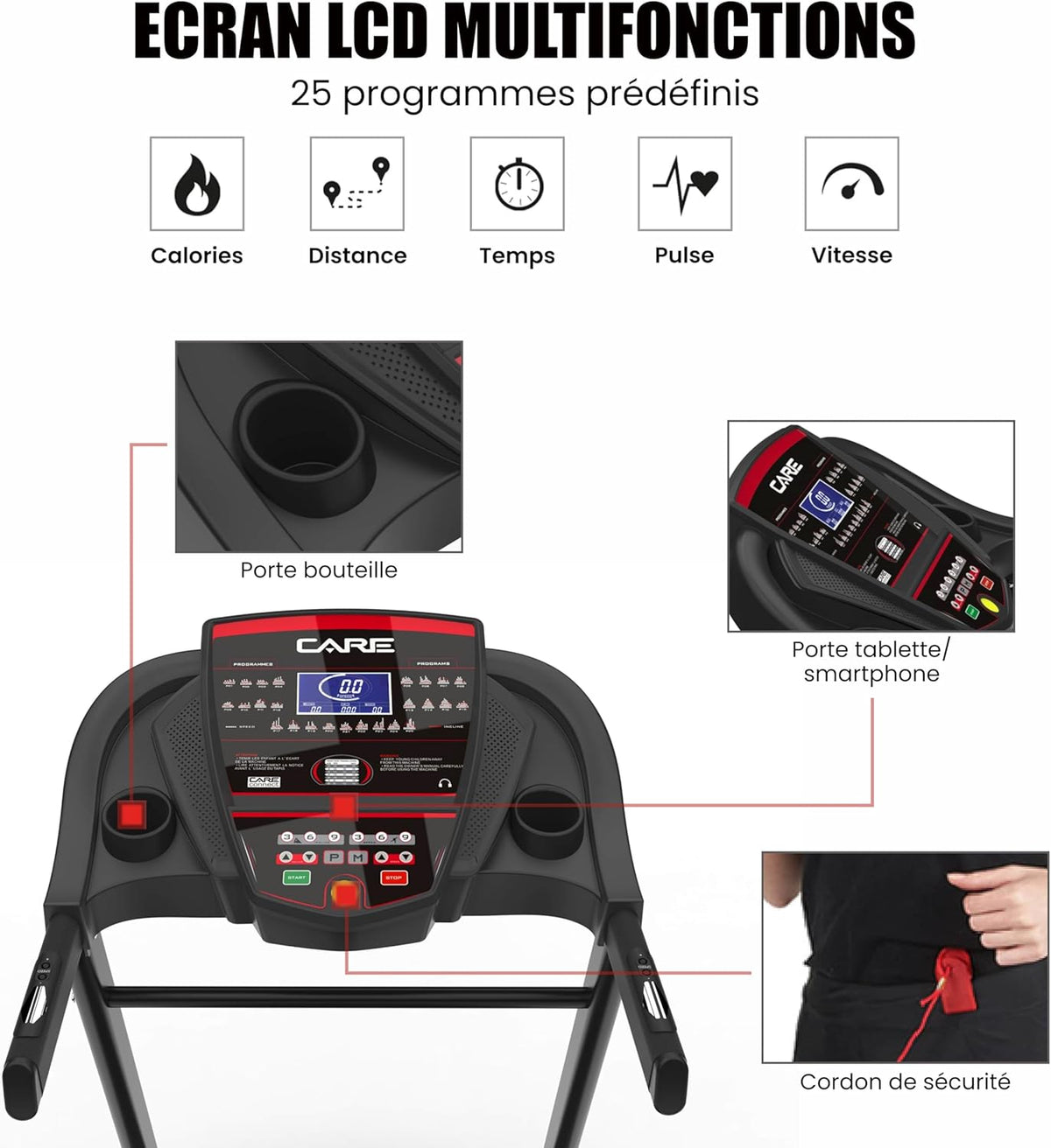 2026 - Tapis de Course Connecté Jog Runner - Tapis de Marche Électrique Inclinable et Pliable - Jusqu'à 18km/h - 18 Niveaux d'Inclinaison - 25 Programmes