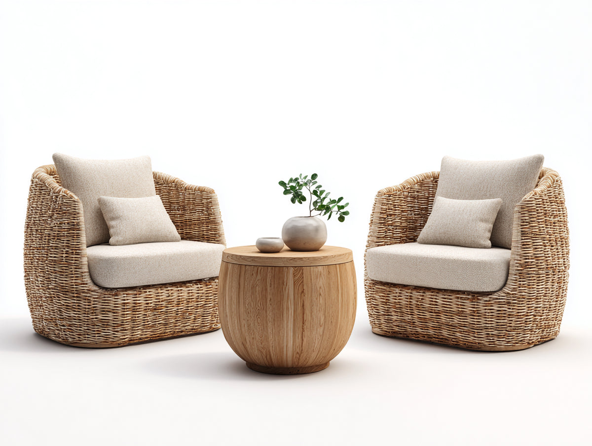 2026 Ensemble table et chaises d'extérieur rotin 85x80x90 cm - bois naturel/beige - design moderne