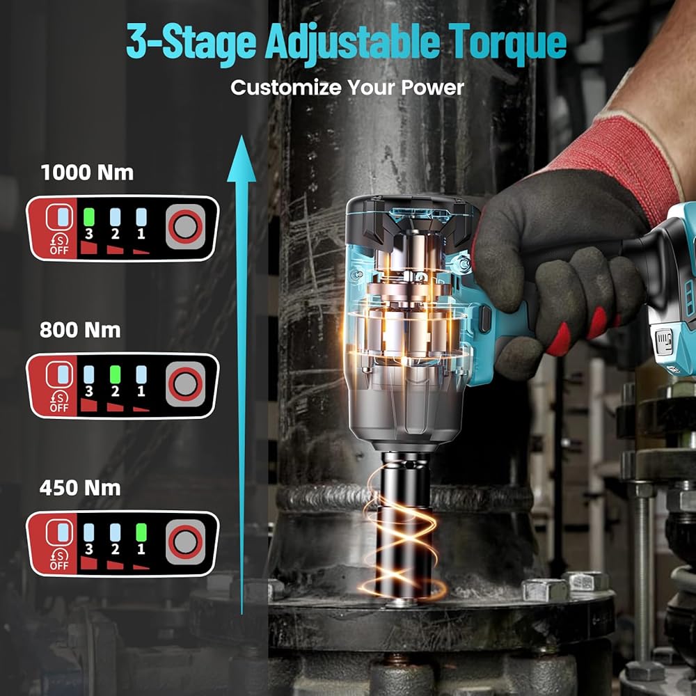 2026 Uaoaii Clé à Chocs sans fil Brushless 1000 Nm Boulonneuse à Choc Électrique Batterie 4000mAh Adaptateur Visseuse à Chocs 5 Douilles incluses Puissance et Facilité pour Boulonner et Déboulonner : Bricolage