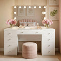 2026 CLP Coiffeuse Tiline Miroir Hollywood Éclairage LED 9 Tiroirs Plateau Verre Prise USB Blanc