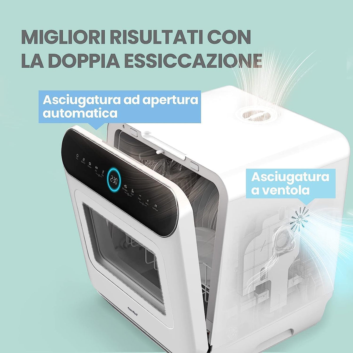 2026 Mfd42S110W-It Lavastoviglie A Libera Installazione Con 3 Coperti, 7 Programmi, Tocca Controllo, Display A Led, Avvio Ritardato E Funzione Di Lavaggio Fuori Stagione, Bianco