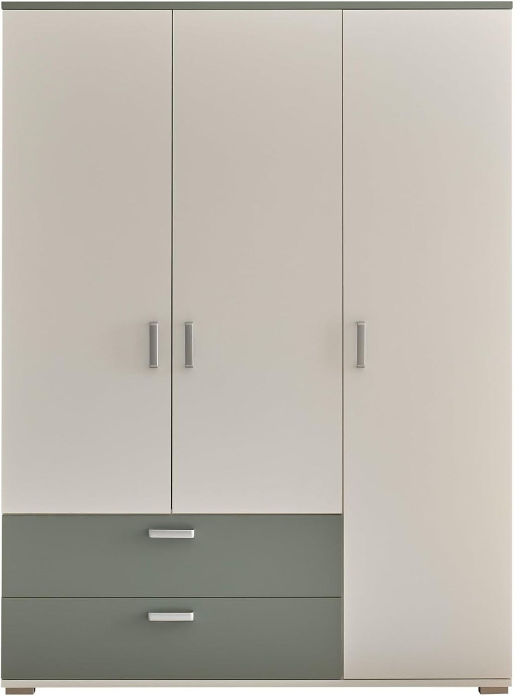 2026 AVANTI TRENDSTORE - Barbania - Wardrobe with 3 hinged doors and 2 drawers, laminated wood. Available in Sage / White colour. Dimensions: approx. LAP 150 x 203 x 58 cm