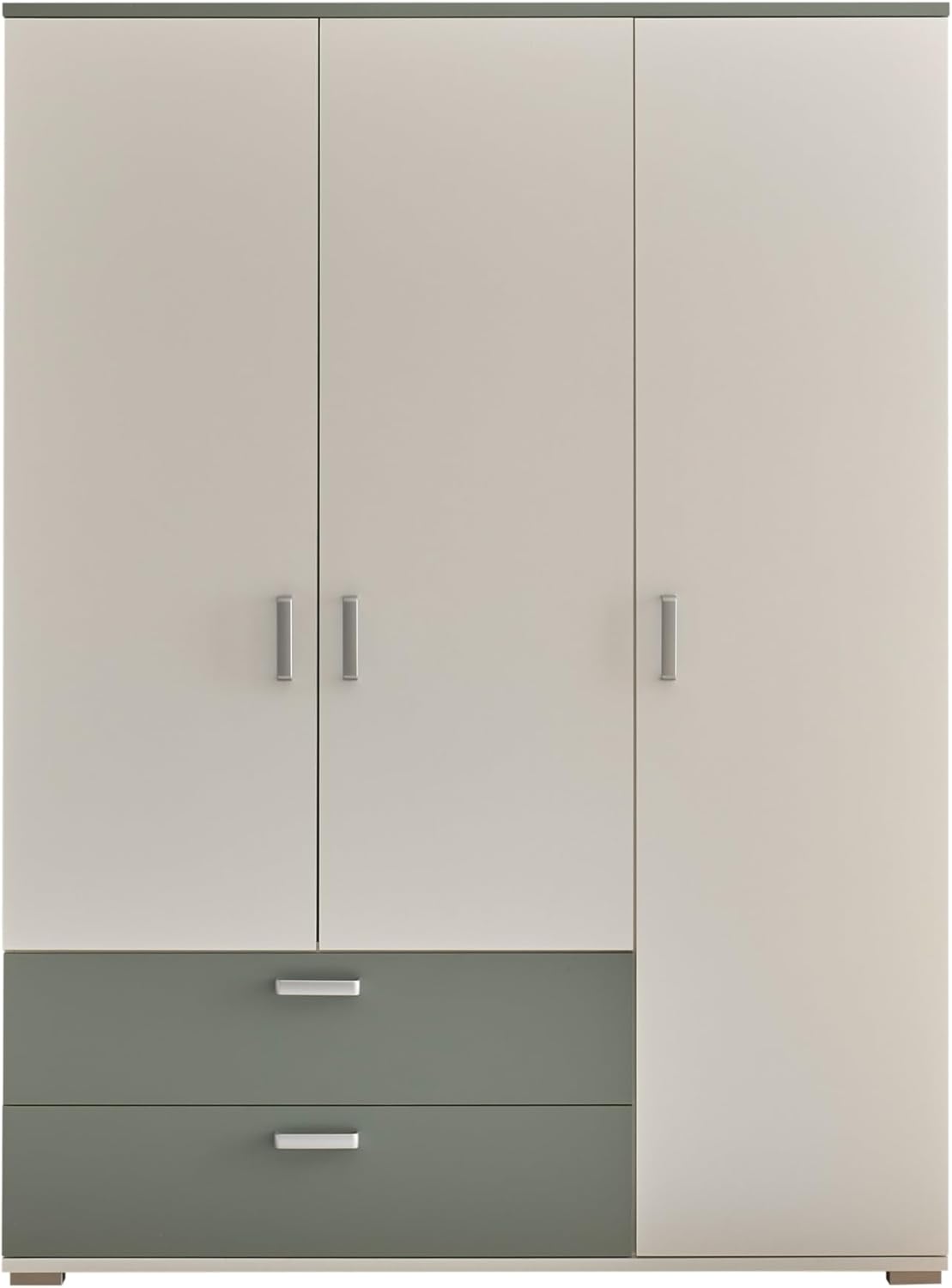2026 AVANTI TRENDSTORE - Barbania - Wardrobe with 3 hinged doors and 2 drawers, laminated wood. Available in Sage / White colour. Dimensions: approx. LAP 150 x 203 x 58 cm