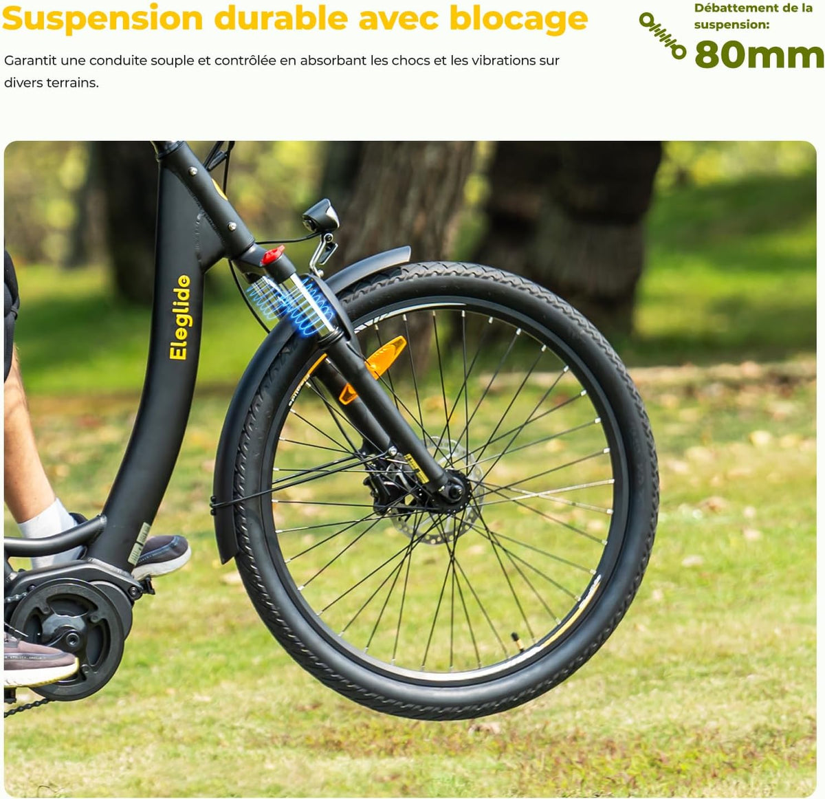 2026 Eleglide C2 Vélo Électrique Adulte, 100Km Autonomie, Batterie Amovible, Freins Hydrauliques, Suspension Avant, 7 Vitesses, Vélo électrique à Moteur Central, Confortable pour Ville/Trekking