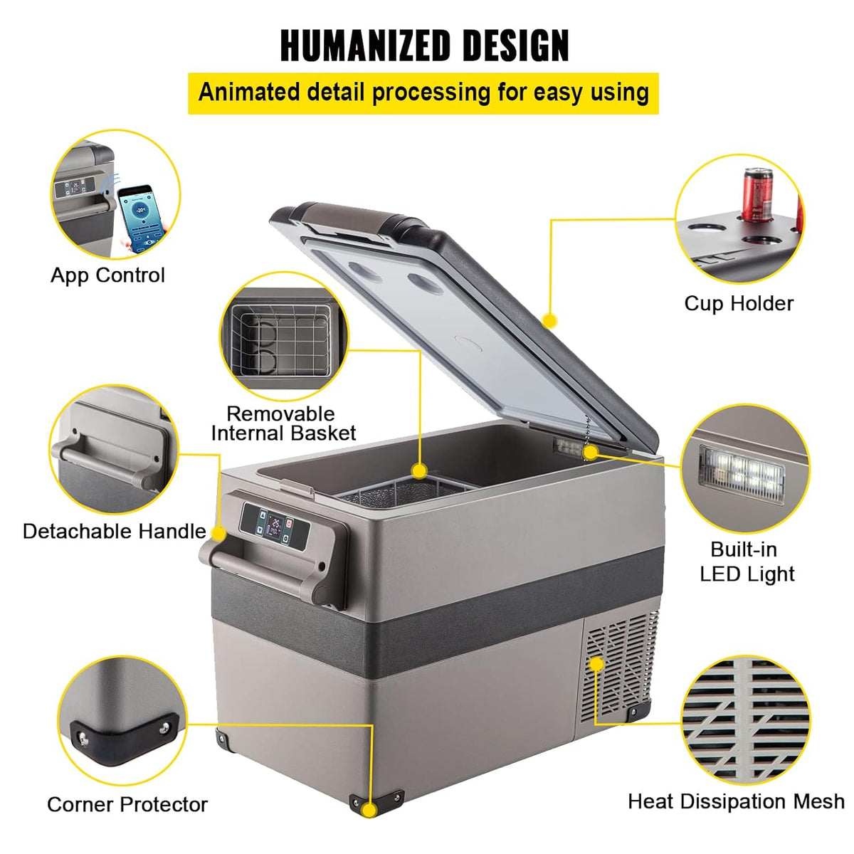 2026 VEVOR Frigorifero Portatile, 45 L Compressore Portatile, 60W Frigorifero per Auto, 27 x 14 x 18 Pollici, Congelatore Domestico da Viaggio Piccolo Congelatore per Auto