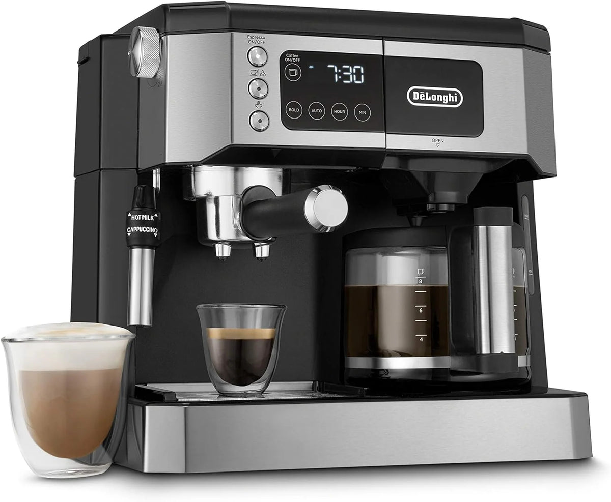2026 De'Longhi All-in-One Combination Coffee Maker  Espresso Machine + Advanced Adjustable Milk Frother for Cappuccino  Latte + Glass Coffee Pot 10-Cup, Black, COM532M(Coffee Maker)