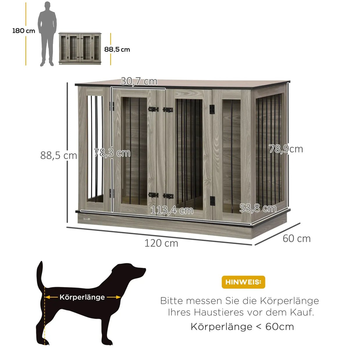 2026 PawHut Hundekäfig Beistelltisch 2-in-1 mit Trennwand verriegelbar