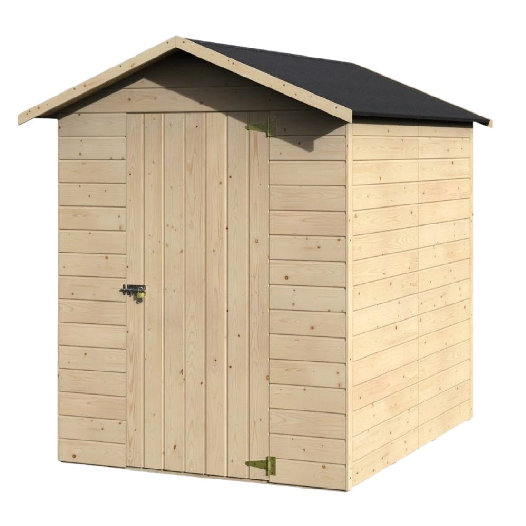 2026 Abri de Jardin en Bois Massif à Toit Double Pente – Porte Simple – Couleur Naturelle