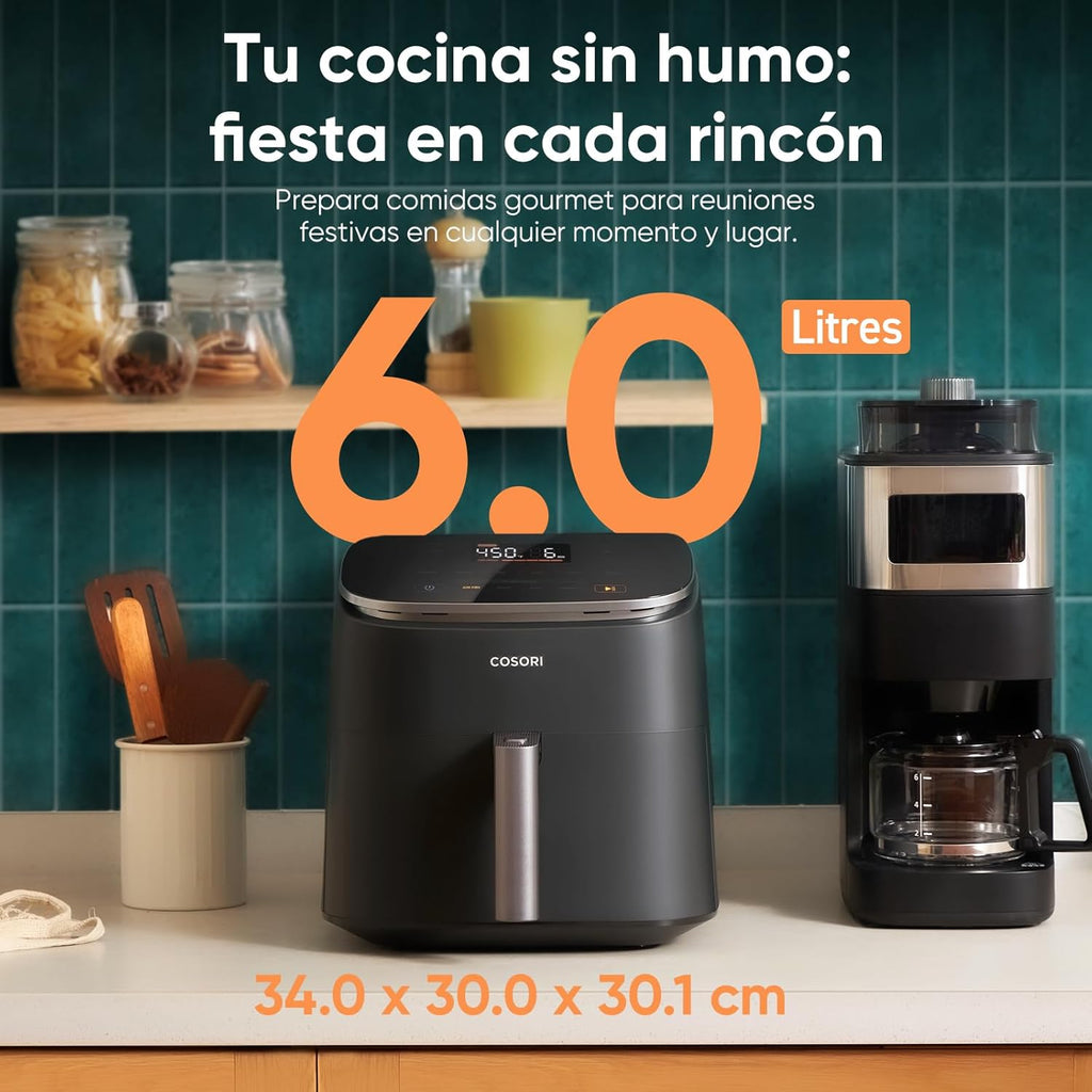 2026 Friteuse à air chaud Cosori Turbo Blaze 6L, intérieur en métal véritable, moteur CC exclusif, 46 % plus rapide, température de 30 °C à 230 °C, idéale pour rôtir les viandes, programmes de cuisson complets, silencieuse (27 dB).