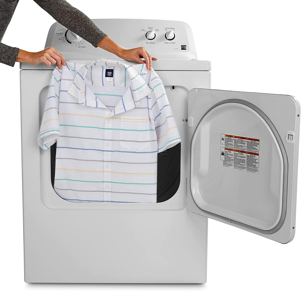 2026 Sèche-linge électrique Kenmore à chargement frontal de 74 cm (29 po) avec protection anti-froissage et capacité totale de 198 litres (7 pi³), blanc