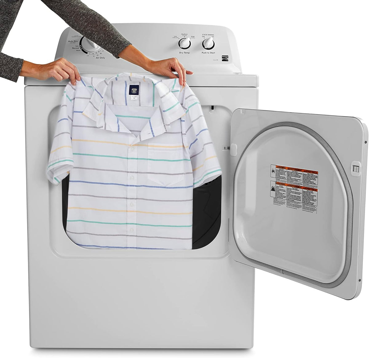 2026 Sèche-linge électrique Kenmore à chargement frontal de 74 cm (29 po) avec protection anti-froissage et capacité totale de 198 litres (7 pi³), blanc