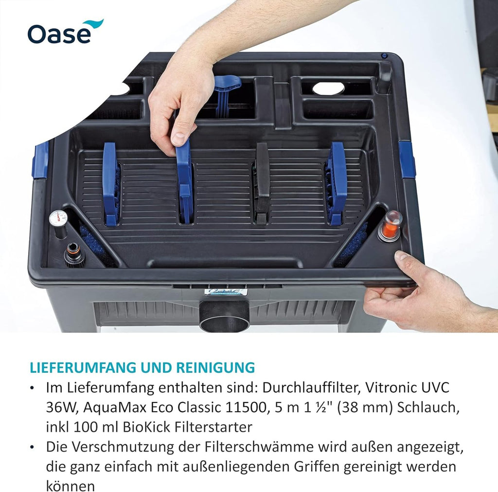 2026 OASE 56789 Durchlauffilter BioSmart Set 36000 geeignet für Teiche bis 36 m³, Filtersystem, Filterkomplettset inkl Filtermaterial, Teichpumpe und UVC Klärer