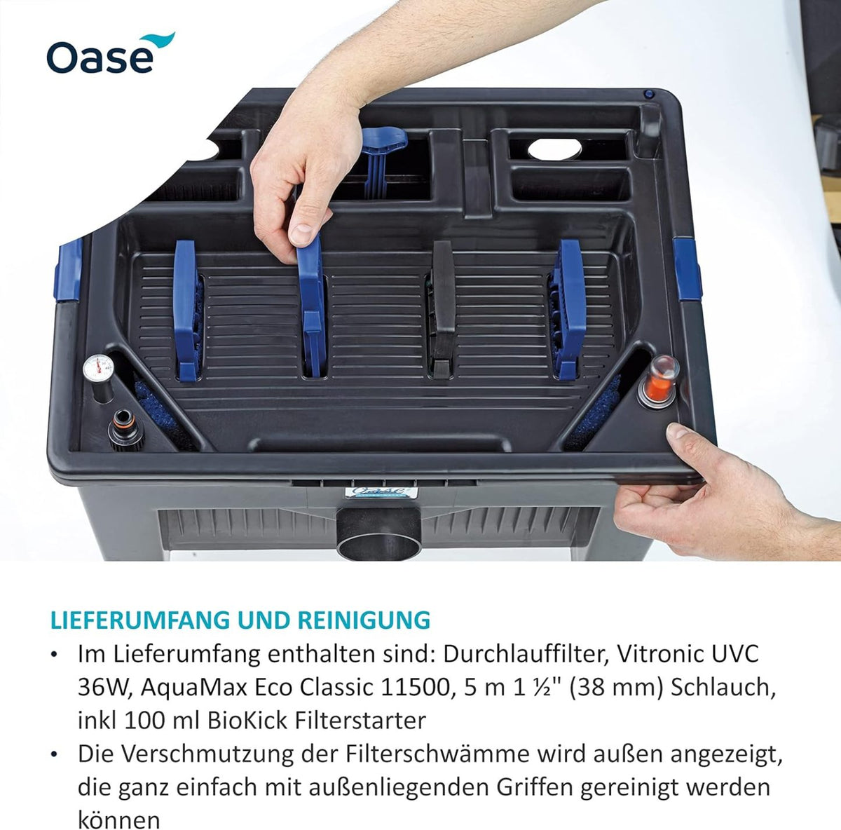 2026 OASE 56789 Durchlauffilter BioSmart Set 36000 geeignet für Teiche bis 36 m³, Filtersystem, Filterkomplettset inkl Filtermaterial, Teichpumpe und UVC Klärer