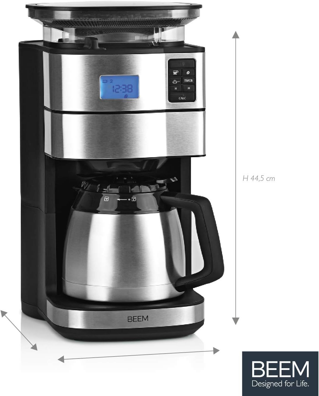 2026 BEEM FRESH-AROMA-PERFECT II Filterkaffeemaschine mit Mahlwerk - Thermo | Edelstahl | Thermokanne | 24h-Timer | 1000 W | 180 g Bohnenbehälter