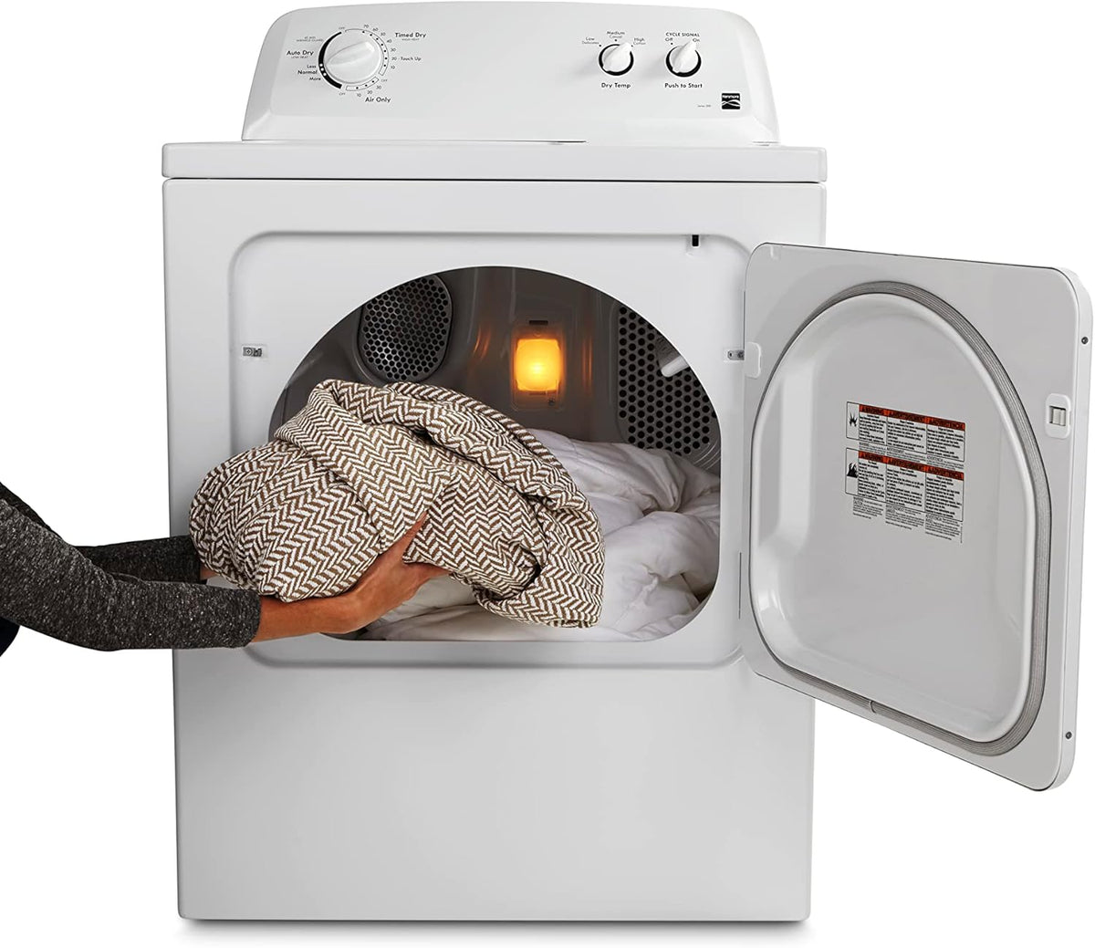 2026 Sèche-linge électrique Kenmore à chargement frontal de 74 cm (29 po) avec protection anti-froissage et capacité totale de 198 litres (7 pi³), blanc