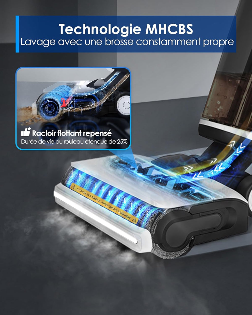 2026 Tineco Floor One S7 Steam Nettoyeur de Sols sans-Fil Balai Vapeur pour Saletés Collantes sur Sols Durs avec Écran Auto-Nettoyage Nettoyage des Bords Autopropulsion Parfait pour Enfants/Animaux