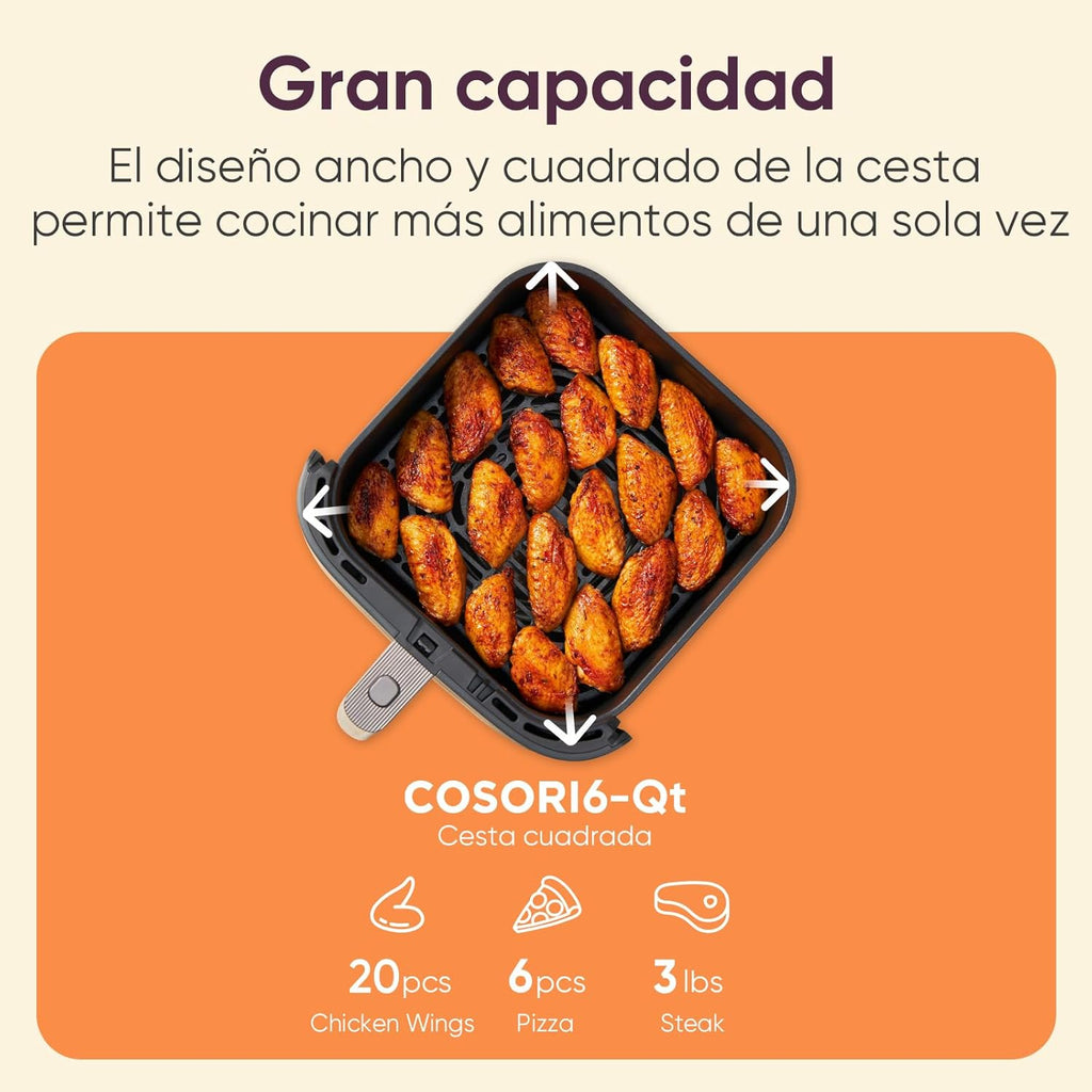 2026 Friteuse à air chaud Cosori Turbo Blaze 6L, intérieur en métal véritable, moteur CC exclusif, 46 % plus rapide, température de 30 °C à 230 °C, idéale pour rôtir les viandes, programmes de cuisson complets, silencieuse (27 dB).