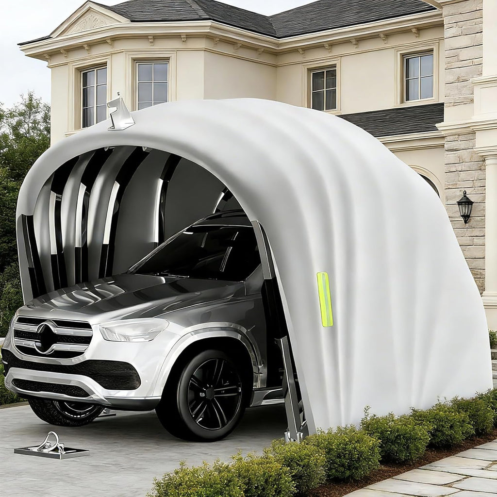 2026 Abri De Voiture Semi-Automatique en Acier Inoxydable, Abri Voiture Exterieur Pliable, Garage Mobile Exterieur, L 5,5m x W 2.5 x H 2.3m / L 5,9m x W 2,7 x H 2,45 m (Gris) (5.9 x 2.7 x 2.45m)