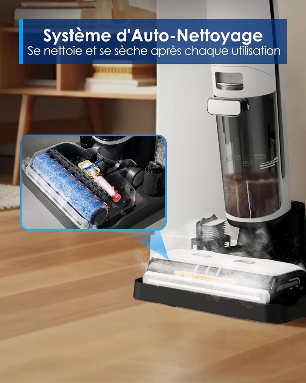 2026 Tineco Floor One S7 Steam Nettoyeur de Sols sans-Fil Balai Vapeur pour Saletés Collantes sur Sols Durs avec Écran Auto-Nettoyage Nettoyage des Bords Autopropulsion Parfait pour Enfants/Animaux