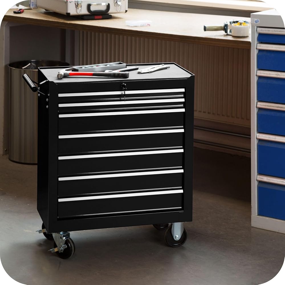 2026 TecTake® Chariot d'atelier Metallique Servante d'atelier Vide Trolley Professionnel 7 Tiroirs spacieux Verrouillables Chariot a Roulette pour Rangement Atelier Garage - Noir : Commerce, Industrie et Science