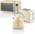 2026 Swan Retro Colazione Set 1,8 L Bollitore, Tostapane a 2 Fette, Microonde Digitale 20L, 6 Livelli di Potenza, Timer, Porta Effetto Specchio, Design Vintage, Crema, Taglia Unica, STRP2070CNEU