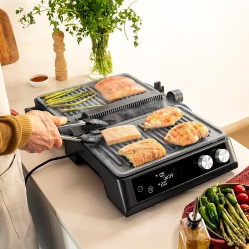 2026 Cecotec Grill électrique Rock’nGrill Smart. Système de réglage de la puissance, du temps et de la température de 2000 W, ouverture à 180 °, plaques amovibles allant au lave vaisselle : Cuisine et Maison