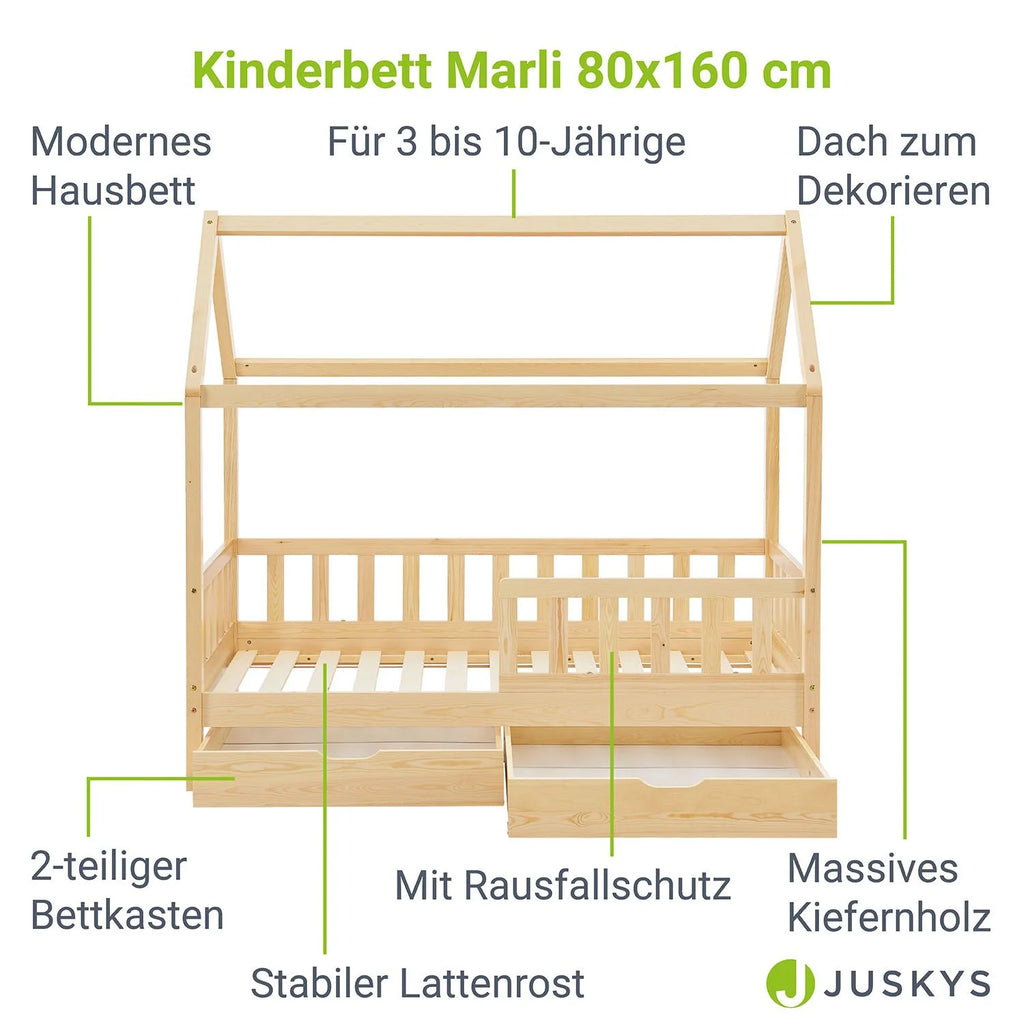 2026 Lit enfant Marli 2025, 80 x 160 cm, avec tiroirs de rangement