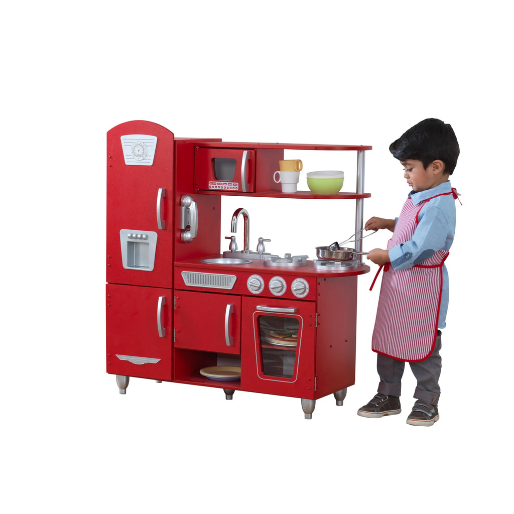 2026 Cuisine enfant en bois rouge vintage KidKraft avec téléphone jouet