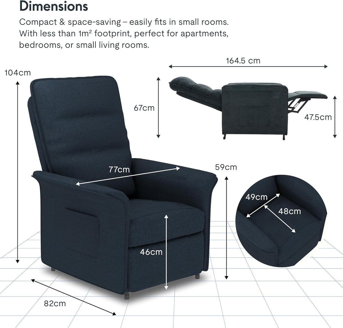 2026 Fauteuil relax électrique FLEXISPOT avec dossier réglable, inclinable de 105° à 155°, fauteuil inclinable, fauteuil relax ergonomique pour chambre, salon et home cinéma (gris foncé)