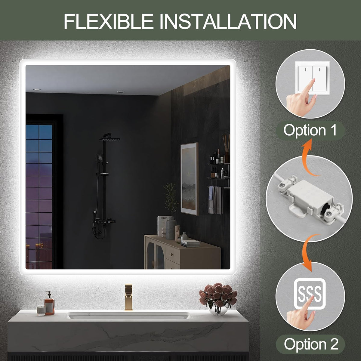 2026 Miroir de salle de bain S'bagno avec éclairage 1200 x 700 mm, IP44, LED, Bluetooth, antibuée, 3 couleurs de lumière (3 000 K, 4 000 K, 6 500 K), intensité variable, mémoire, vertical ou horizontal. Miroirs de salle de bain avec LED.