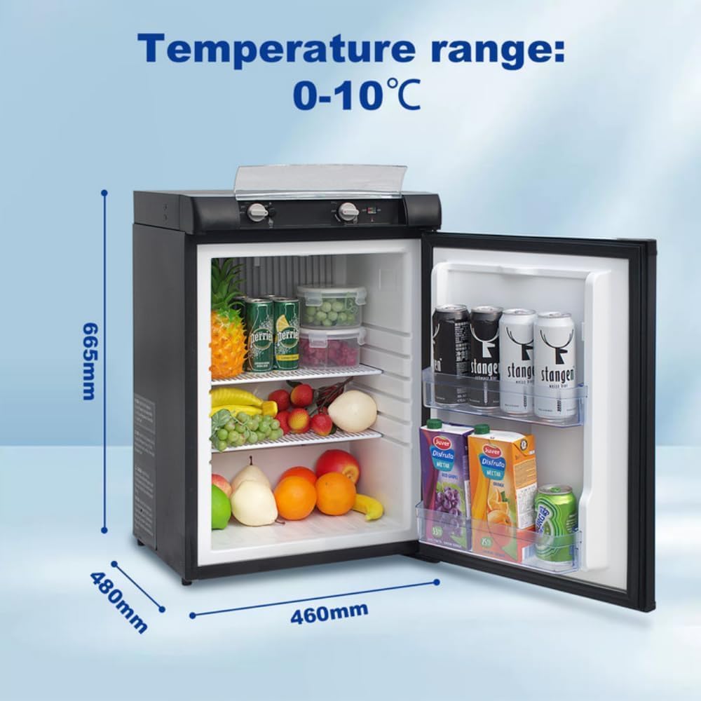 2026 SMETA Frigo Trimixte 60L, 12V/220V/Gaz, Frigo Camping Gaz, Mini Frigo Silencieux pour Camping-Car, Caravane, Camion et Fourgon, Réfrigérateur Portable Noir