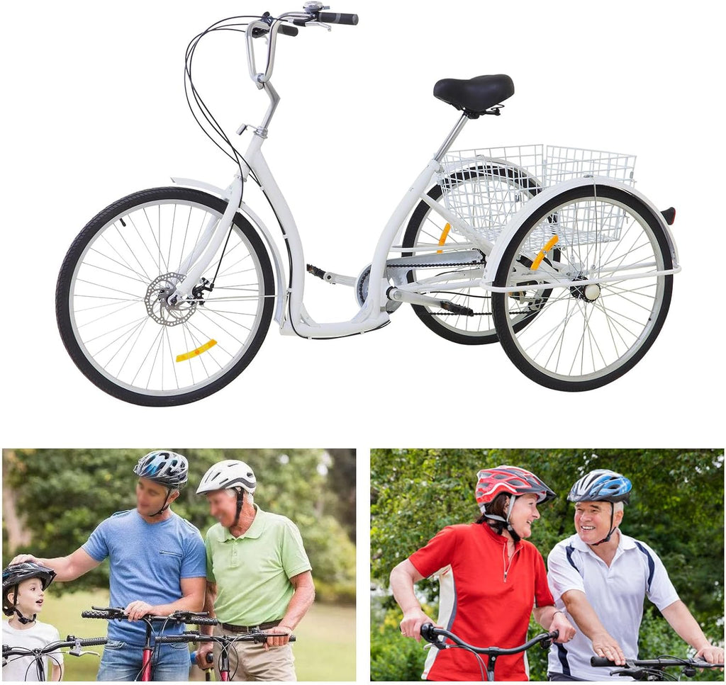 2026 26 Pollice 6 Marce 3 Ruote Triciclo Bicicletta per Adulti Anziani con Cestino Bianco Anziani Donne Per Trike Bike Ciclismo Porta