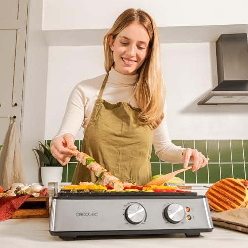 2026 Cecotec Grill électrique Rock’nGrill Smart. Système de réglage de la puissance, du temps et de la température de 2000 W, ouverture à 180 °, plaques amovibles allant au lave vaisselle : Cuisine et Maison