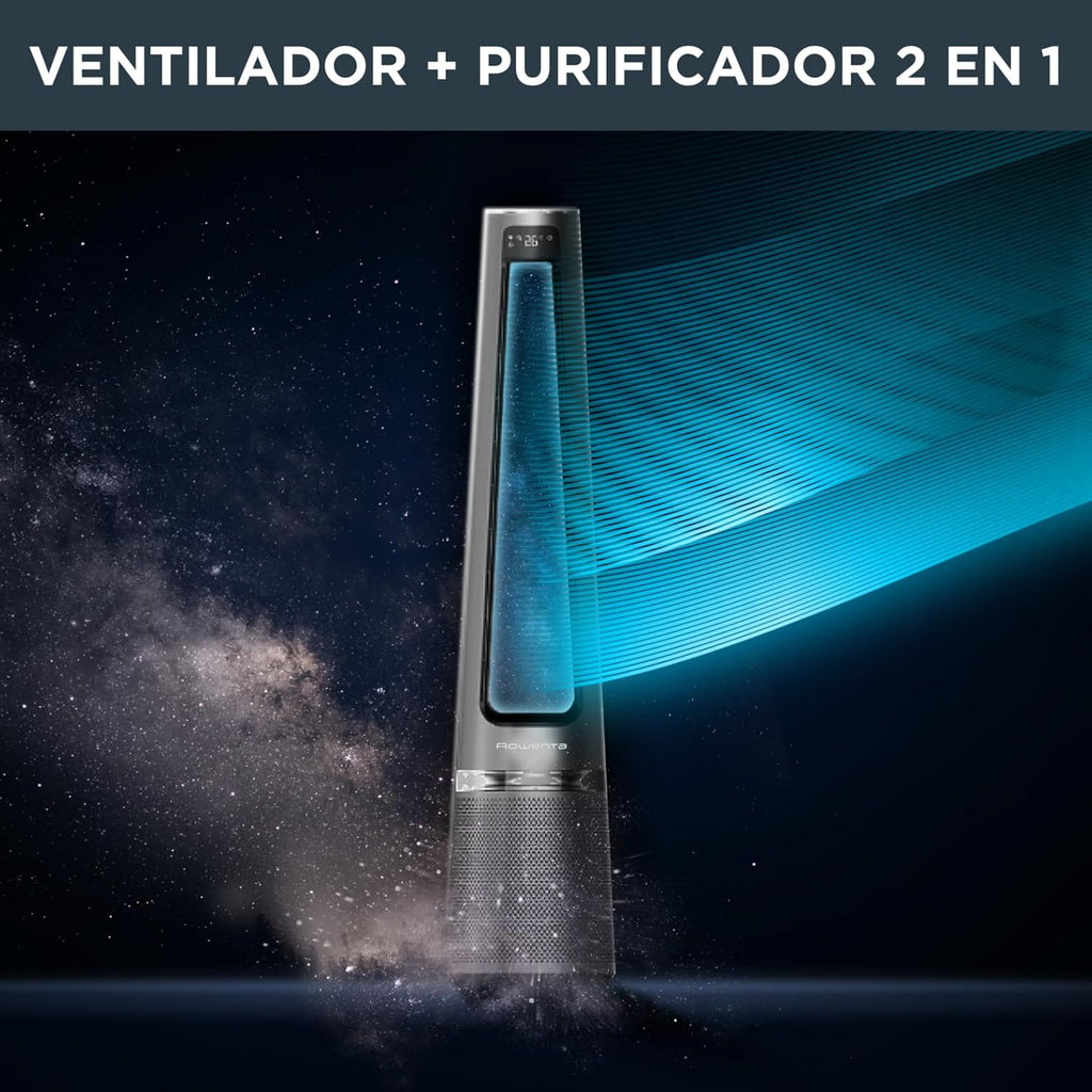 2026 Rowenta Eclipse 2-en-1 Ventilateur purificateur, Ventile et filtre l'air, Particules fines, 32 dB (A), Puissant, Oscillation, 12 vitesses, Minuteur, Départ différé QU5030F0