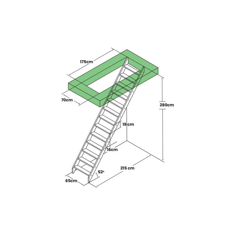 2026 Escalier de meunier peu encombrant MGS65  65 cm de large  Hauteur 280 cm