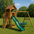 2026 Aire de jeux enfant bois avec toboggan vert/balançoire