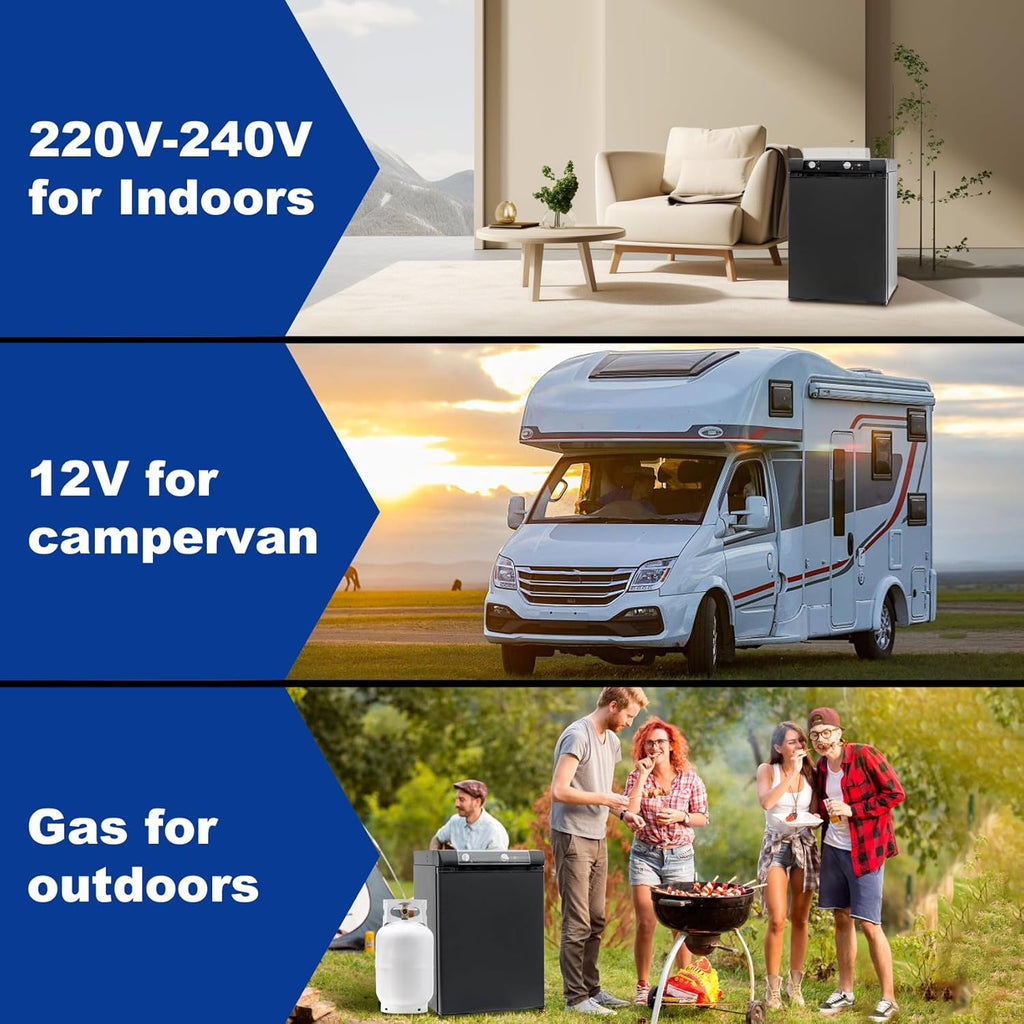 2026 SMETA Frigo Trimixte 60L, 12V/220V/Gaz, Frigo Camping Gaz, Mini Frigo Silencieux pour Camping-Car, Caravane, Camion et Fourgon, Réfrigérateur Portable Noir