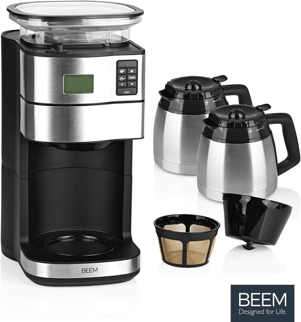 2026 BEEM FRESH-AROMA-PERFECT II Filterkaffeemaschine mit Mahlwerk - Thermo | Edelstahl | Thermokanne | 24h-Timer | 1000 W | 180 g Bohnenbehälter
