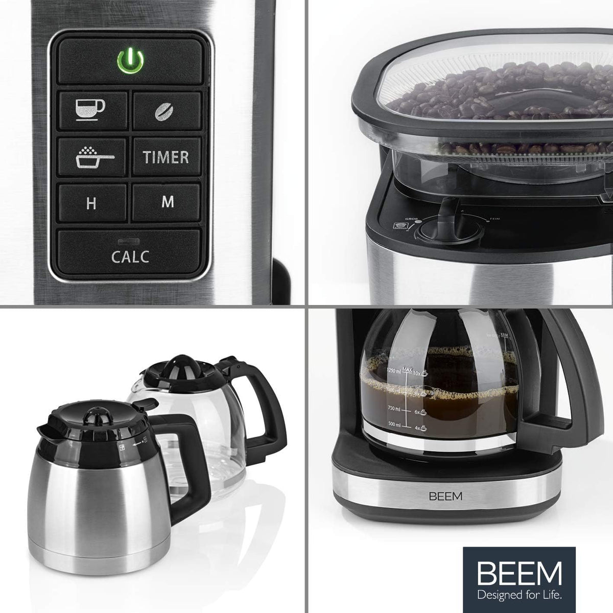 2026 BEEM FRESH-AROMA-PERFECT II Filterkaffeemaschine mit Mahlwerk - Thermo | Edelstahl | Thermokanne | 24h-Timer | 1000 W | 180 g Bohnenbehälter