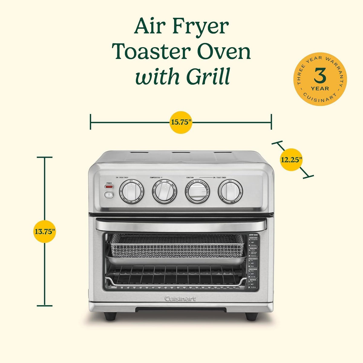 2026 CUISINART Air Fryer + Convection Toaster Oven, 8-1 Oven with Bake, Grill, Broil & Warm Options, Stainless Steel, TOA-70