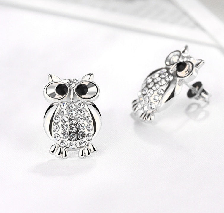 Collection Ginger Lyne : Boucles d'oreilles Hibou Hoot en or rose – Zirconium cubique AAA