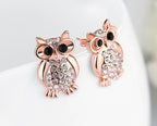Collection Ginger Lyne : Boucles d'oreilles Hibou Hoot en or rose – Zirconium cubique AAA
