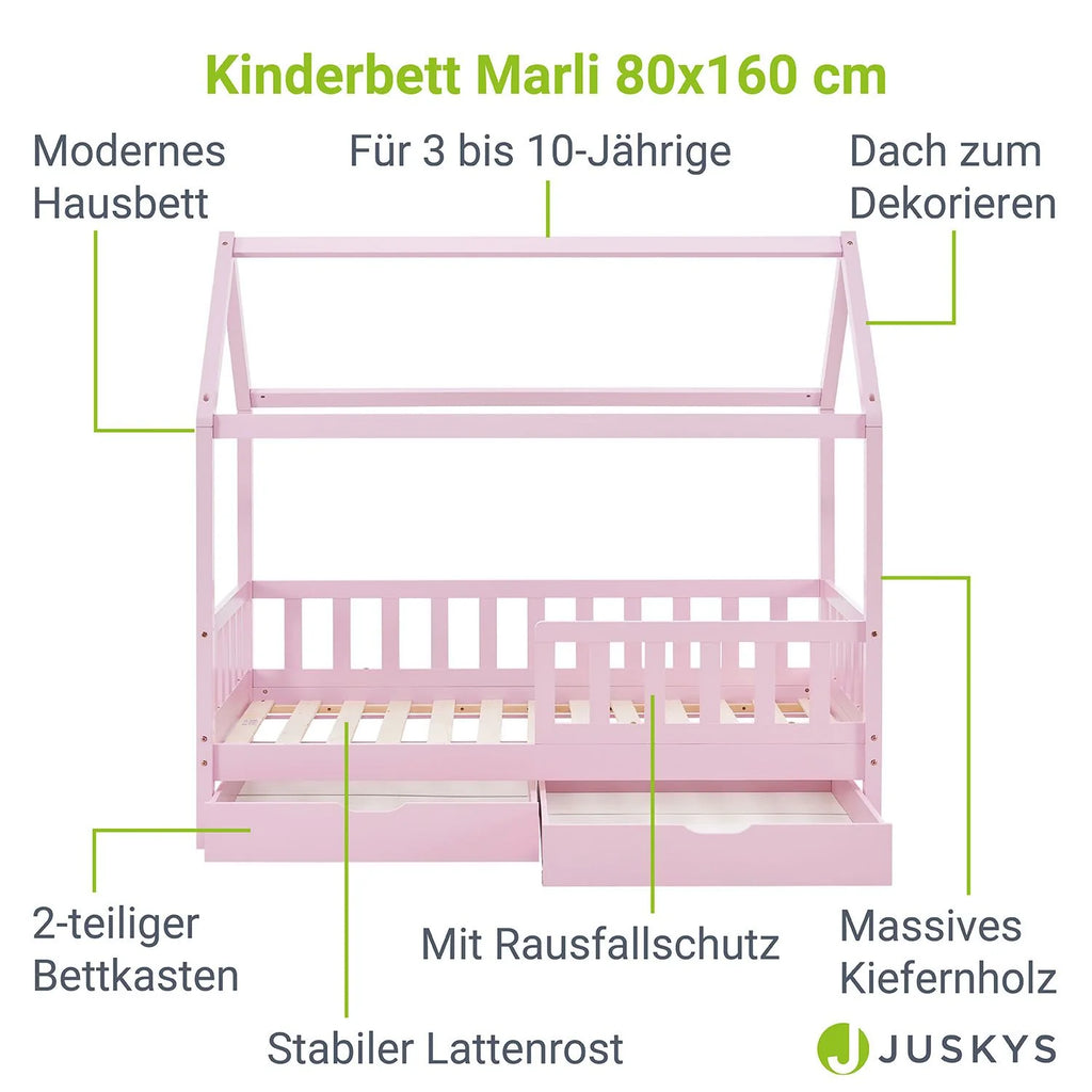 2026 Lit enfant Marli 2025, 80 x 160 cm, avec tiroirs de rangement
