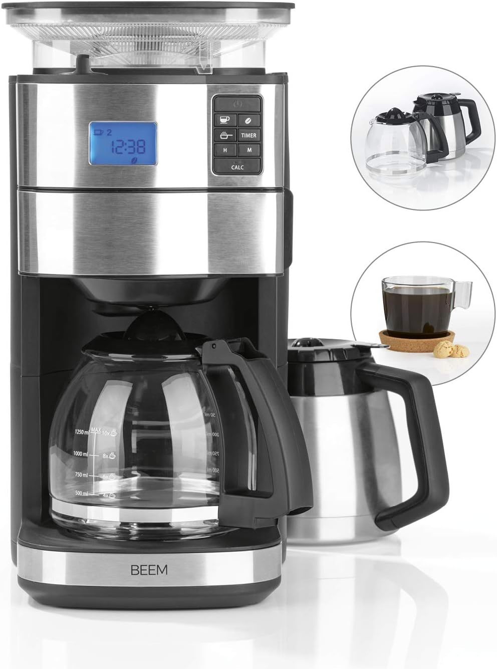 2026 BEEM FRESH-AROMA-PERFECT II Filterkaffeemaschine mit Mahlwerk - Thermo | Edelstahl | Thermokanne | 24h-Timer | 1000 W | 180 g Bohnenbehälter