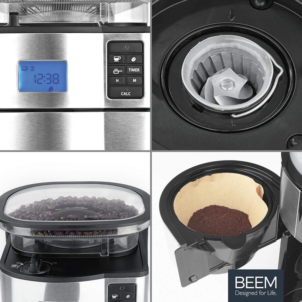 2026 BEEM FRESH-AROMA-PERFECT II Filterkaffeemaschine mit Mahlwerk - Thermo | Edelstahl | Thermokanne | 24h-Timer | 1000 W | 180 g Bohnenbehälter