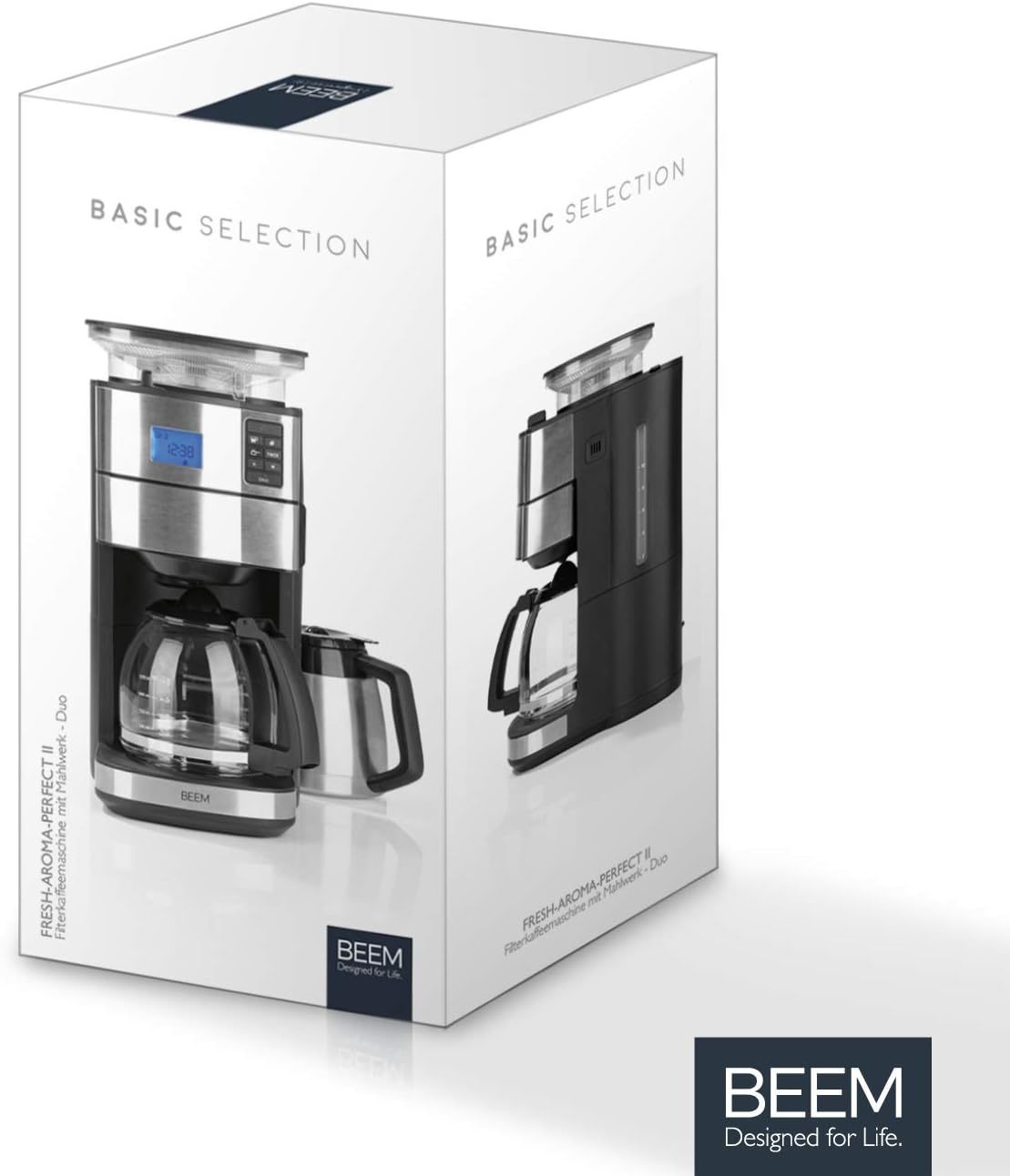 2026 BEEM FRESH-AROMA-PERFECT II Filterkaffeemaschine mit Mahlwerk - Thermo | Edelstahl | Thermokanne | 24h-Timer | 1000 W | 180 g Bohnenbehälter