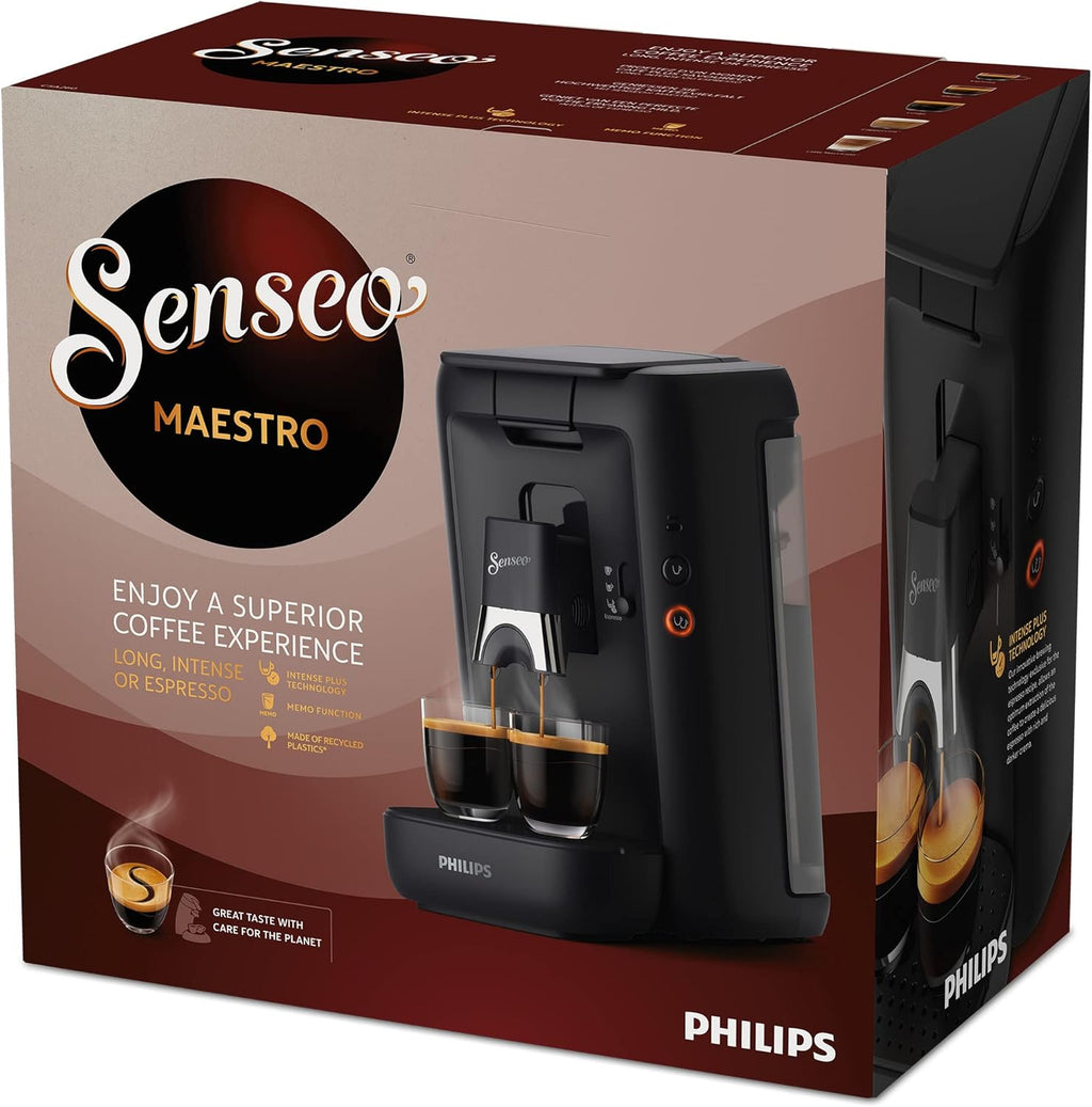 2026 Senseo Maestro Machine à Café Dosettes avec Réservoir d'Eau de 1,2 Litre, Sélection l'Intensité du et Fonction Mémo, Produit Vert, Couleur: Noir, (CSA260/61)